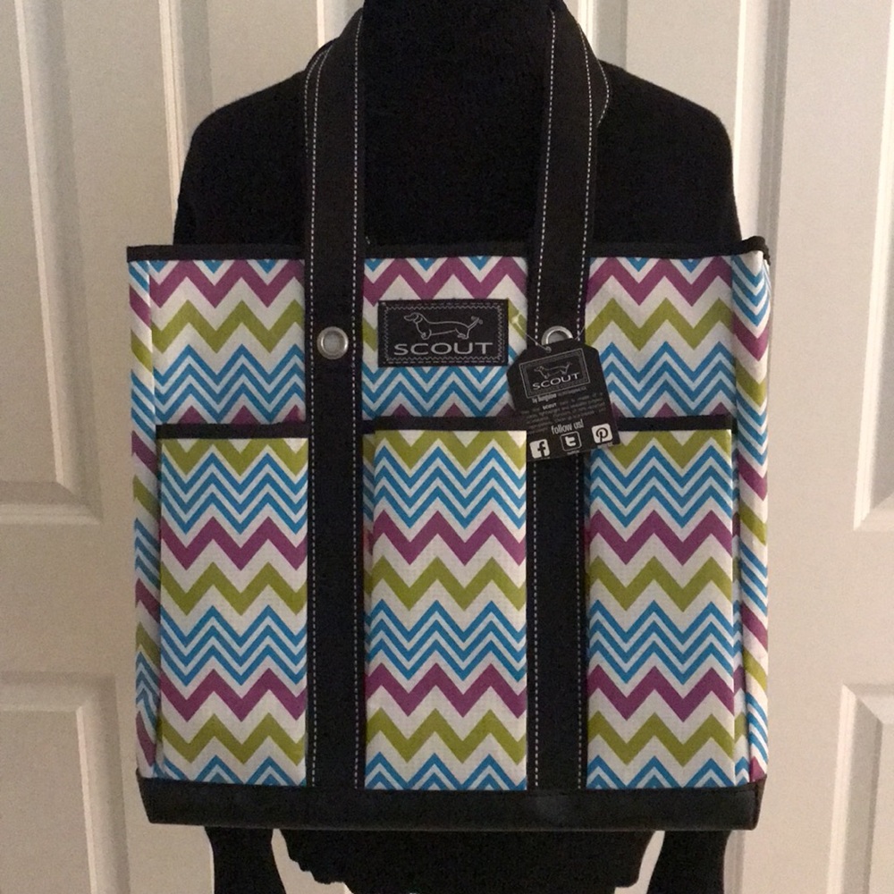 New SCOUT Multi-Pocket Organizer Tote Shopper in Purple, Blue & Green Chevron